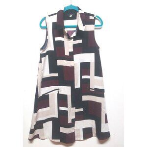 Alfani Womens Shirt-Dress Geometric Print Sz 10 sleeveless button front pockets